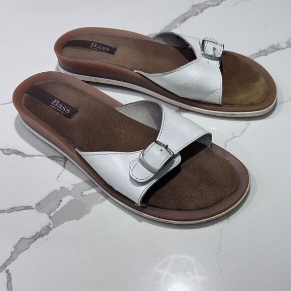 Bass | Vintage Women’s White Leather Slide Buckle Summer Sandals Size 8M - Picture 2 of 10